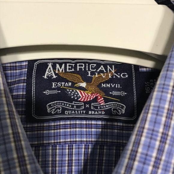 American Living Blue Plaid Shirt 16 1/2 - Picture 3 of 9